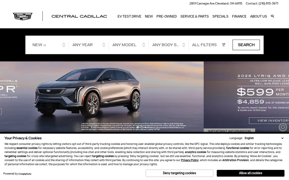 Central Cadillac website