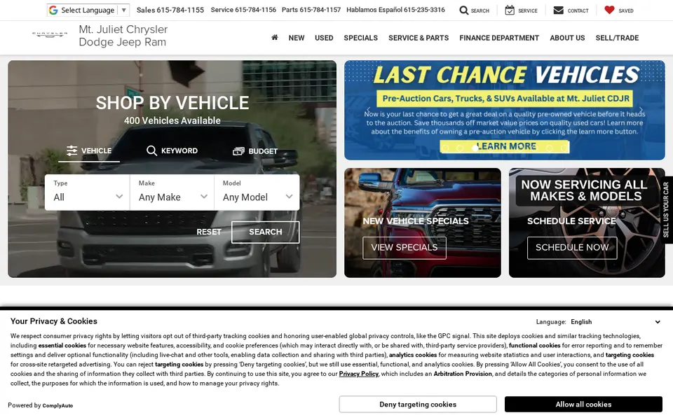 Mt. Juliet Chrysler Dodge Jeep Ram website
