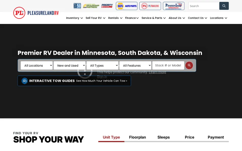 PleasureLand RV Center - St Cloud website