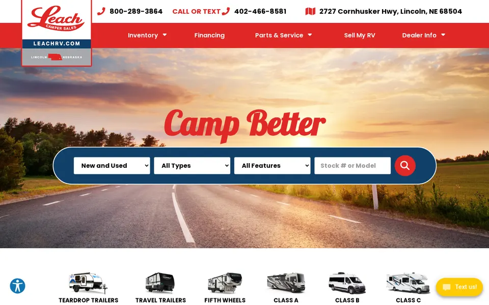 Leach Camper Sales of Lincoln website