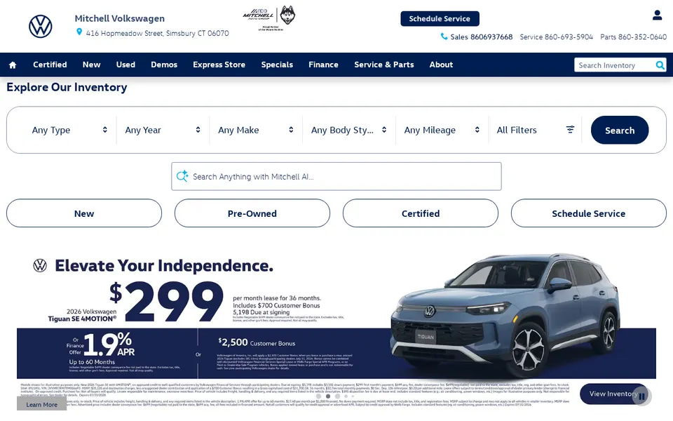 Mitchell Volkswagen website