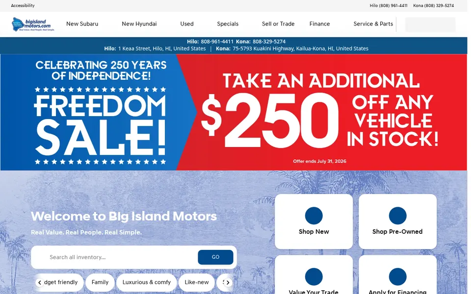 Big Island Motors Hilo website