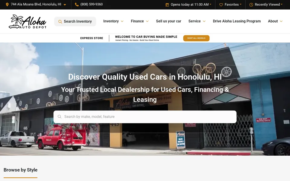 Aloha Auto Depot website