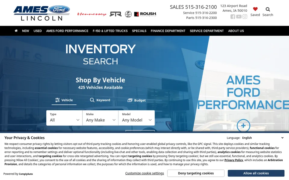 Ames Ford Lincoln website