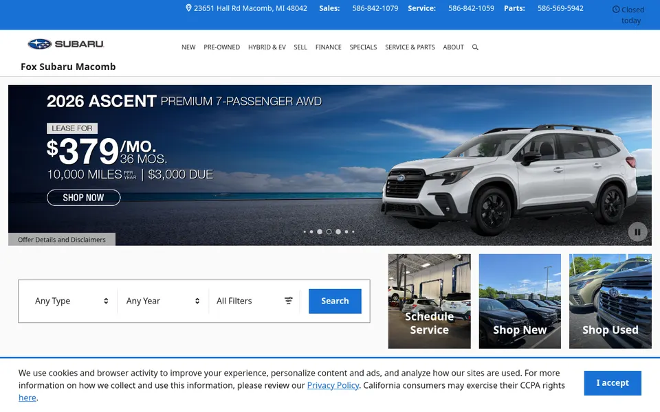 Fox Subaru Macomb website