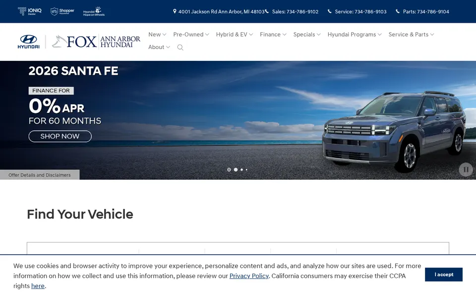 Fox Ann Arbor Hyundai website