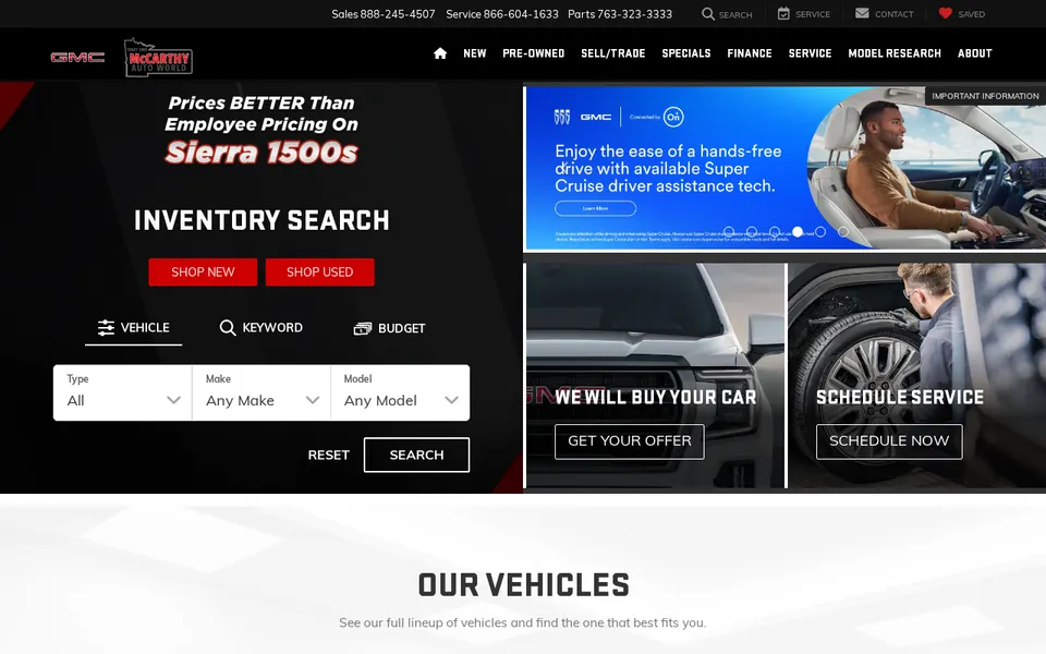 McCarthy Auto World website
