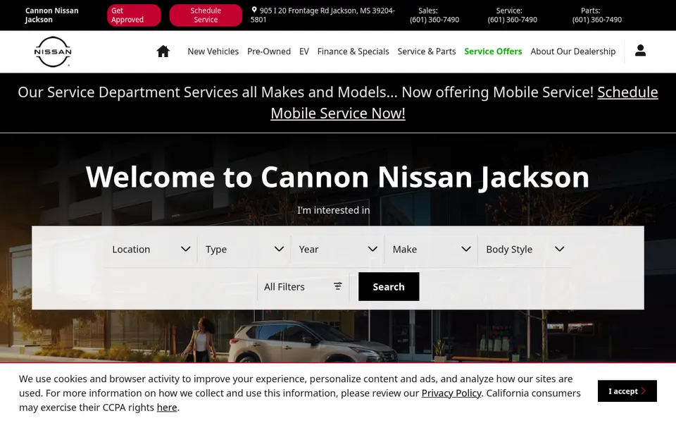 Cannon Nissan of Jackson website