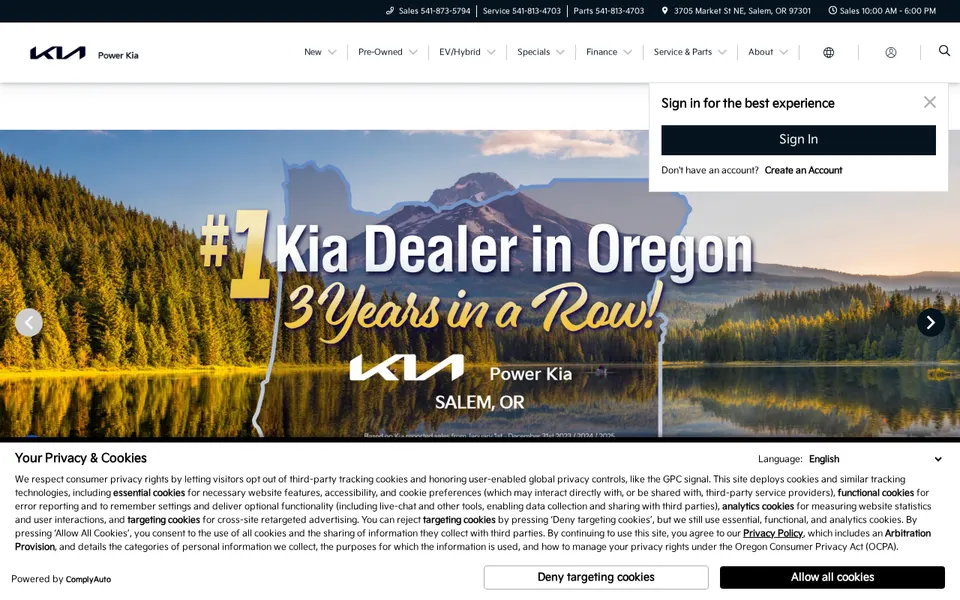 Power Kia website