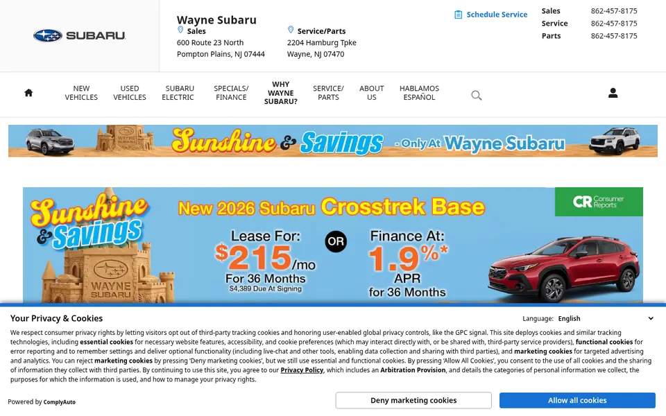 Wayne Subaru website