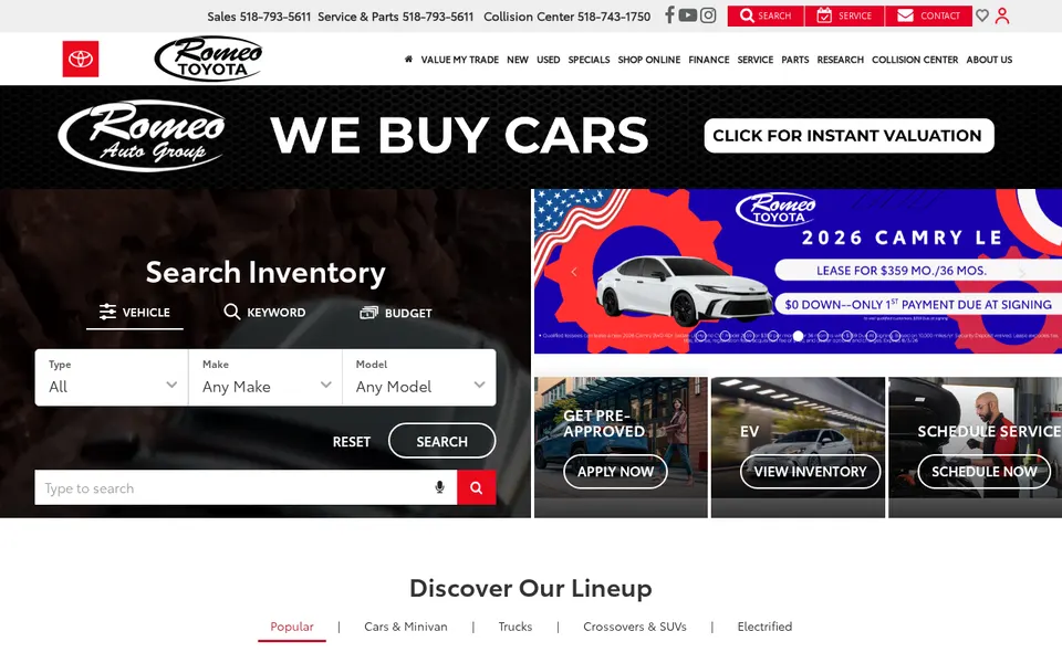 Romeo Toyota of Glens Falls website
