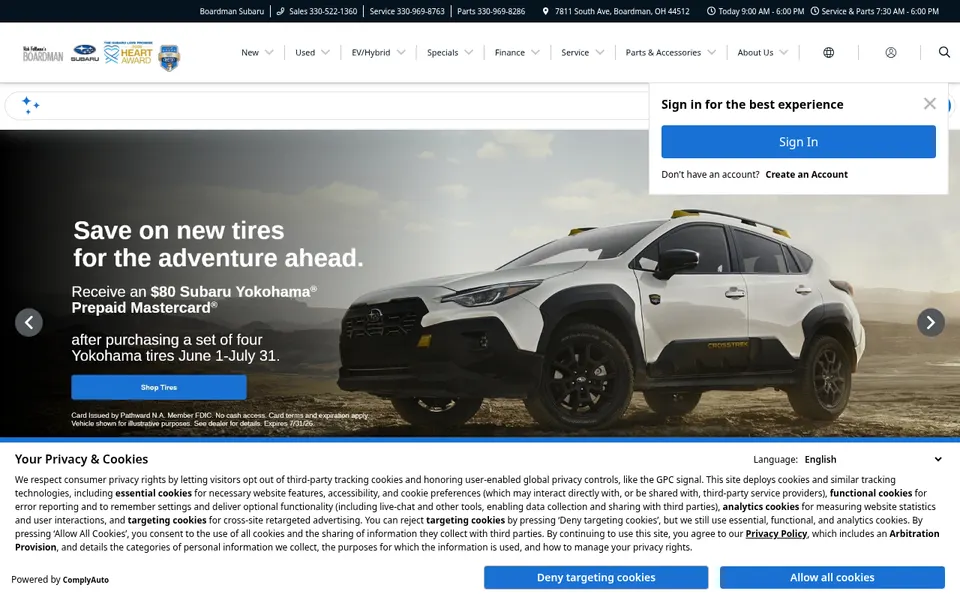 Boardman Subaru website