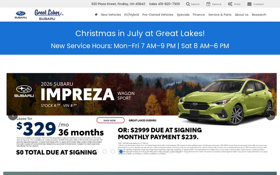 Great Lakes Subaru website