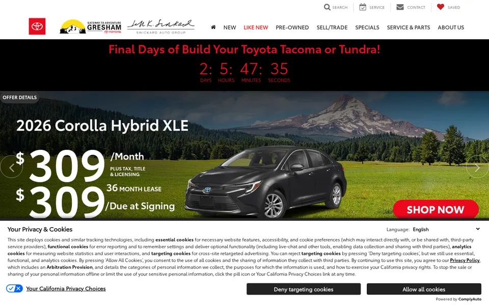 Gresham Toyota website