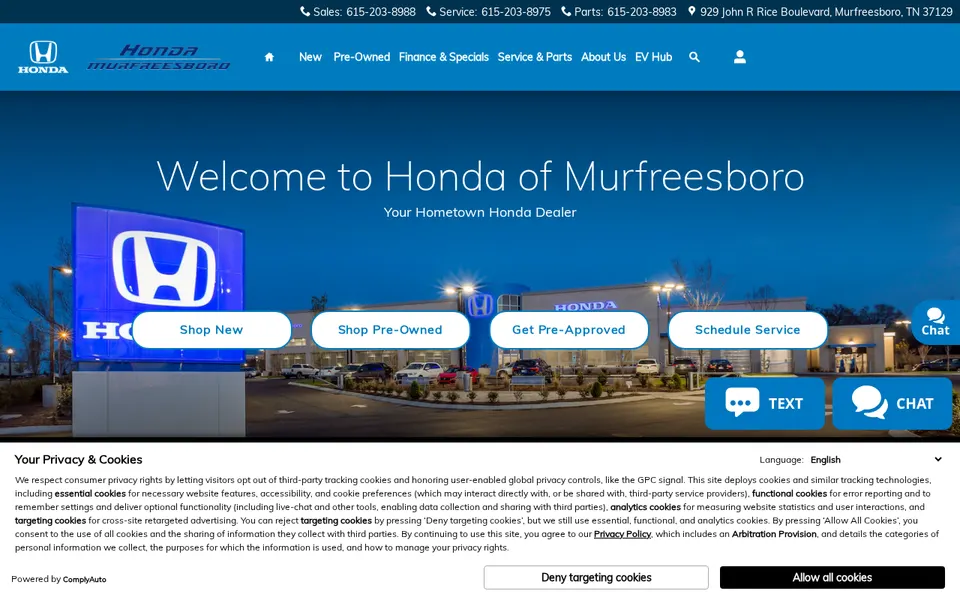 Honda of Murfreesboro website