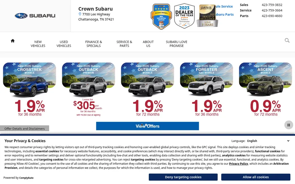 Crown Subaru website
