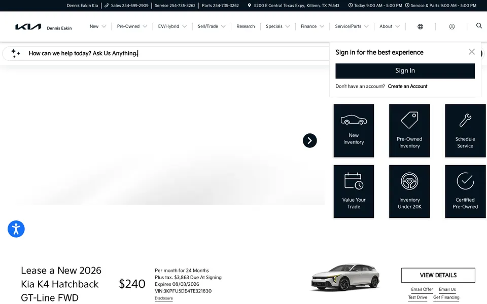 Dennis Eakin Kia website