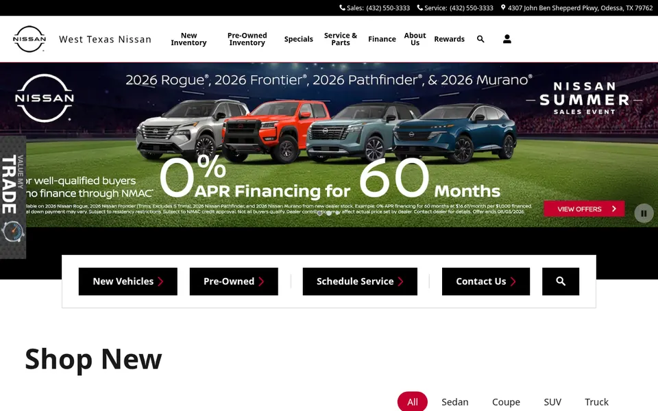 West Texas Nissan website