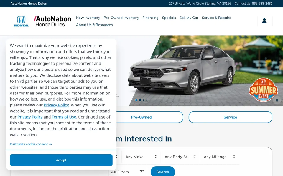 AutoNation Honda Dulles website