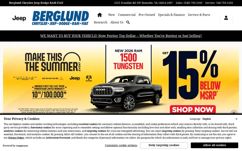 Berglund Chrysler Jeep Dodge Ram website