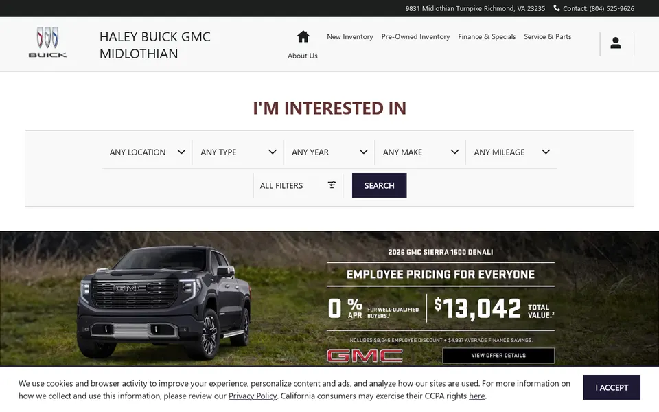Haley Buick GMC Midlothian website