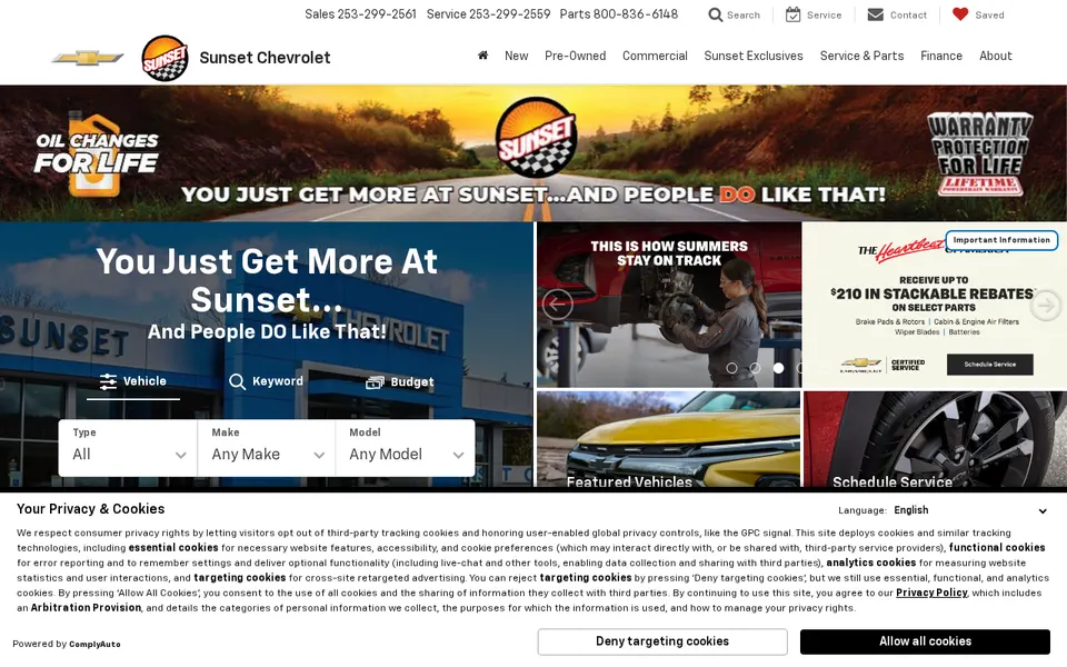 Sunset Chevrolet website