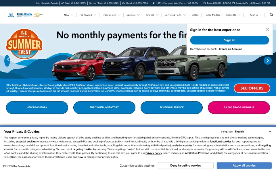 Klein Honda website