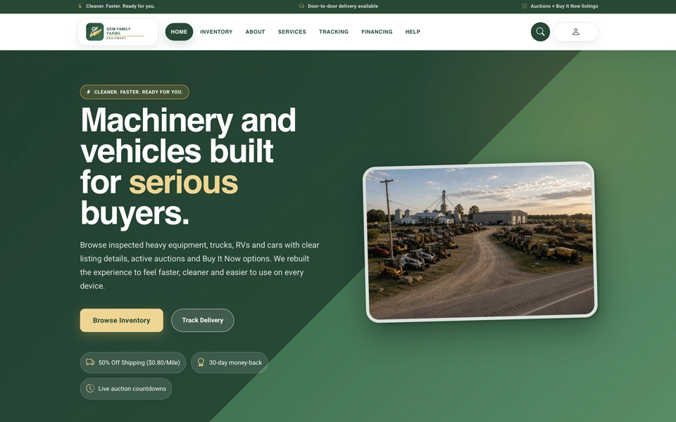 Gem Family Farms Equipment website