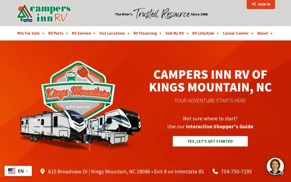 Campers Inn RV of Kings Mountain website