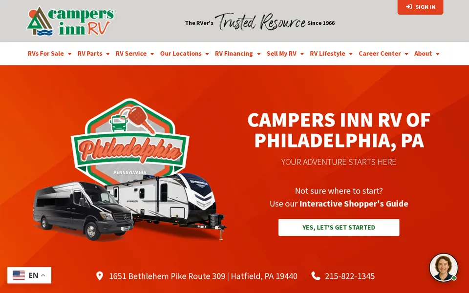 Campers Inn RV of Philadelphia website