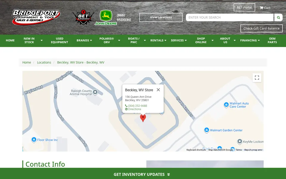 Bridgeport Equipment Beckley, WV Store website