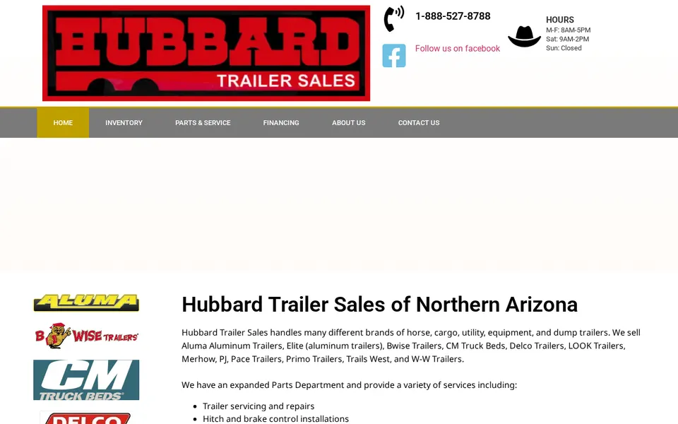 Hubbard Trailer Sales website