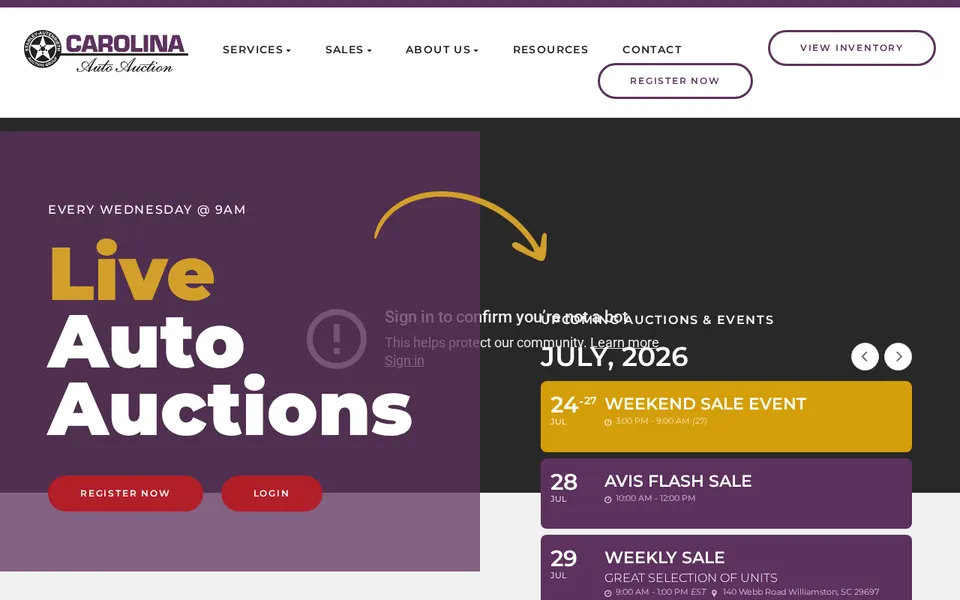 Carolina Auto Auction website