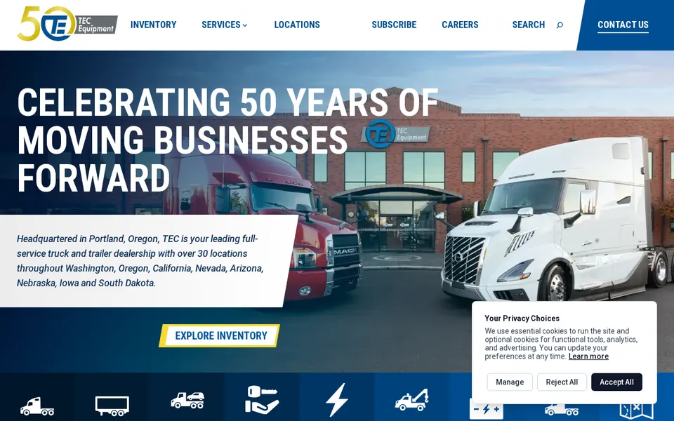 TEC Equipment - Portland Trucks website