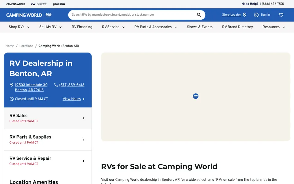 Camping World of Benton, AR website