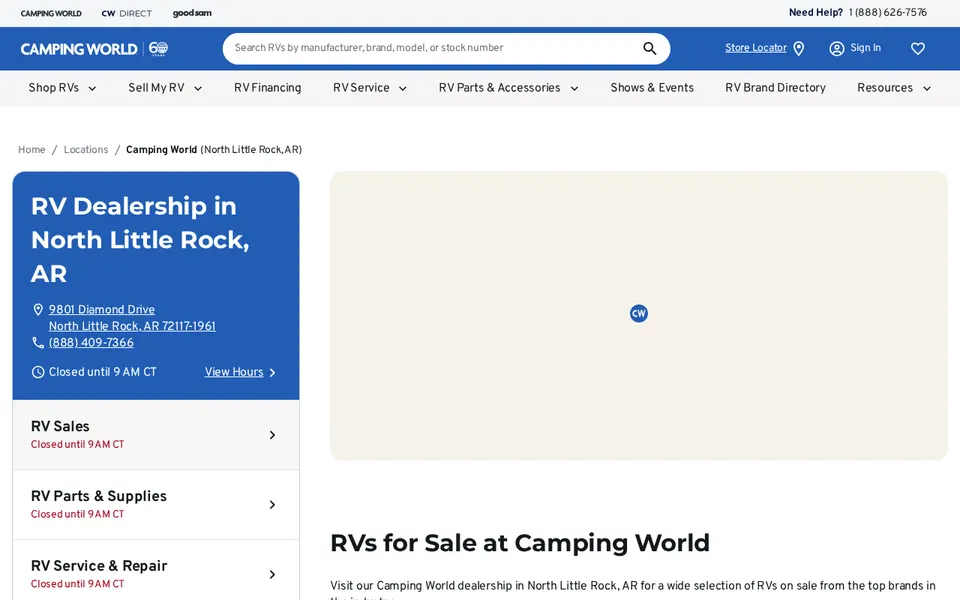 Camping World of North Little Rock, AR website
