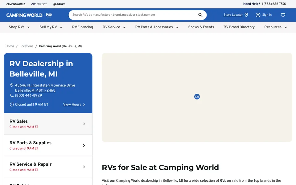 Camping World of BELLEVILLE, MI website