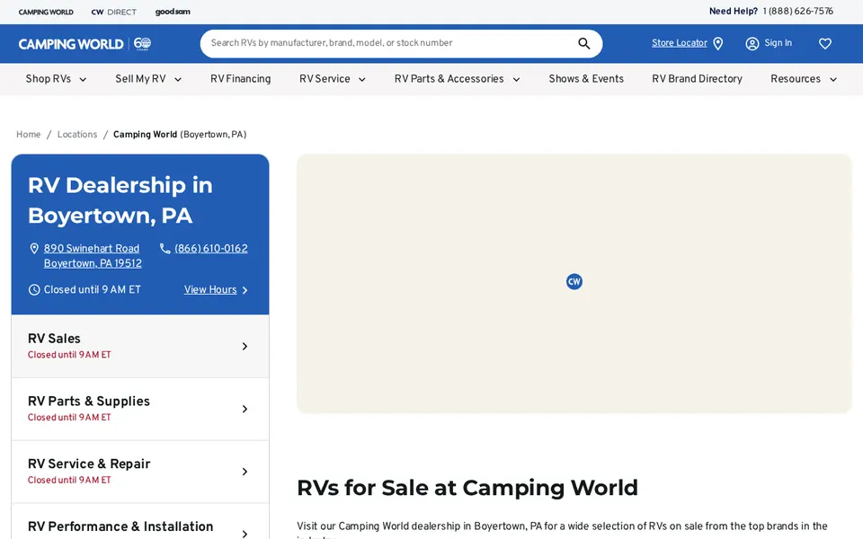 Camping World of Boyertown, PA website