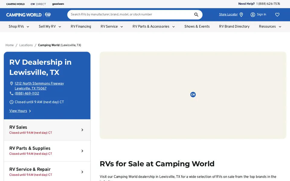 Camping World of Lewisville, TX website