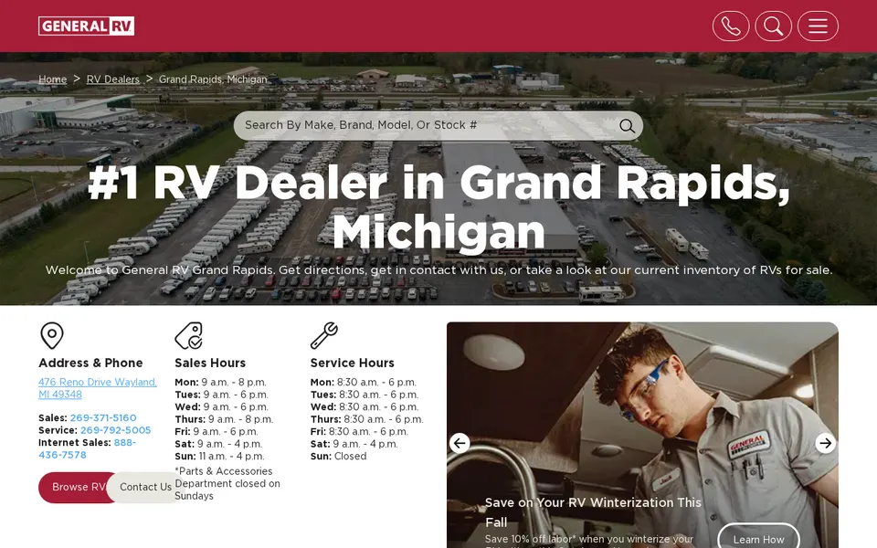 General RV Grand Rapids website