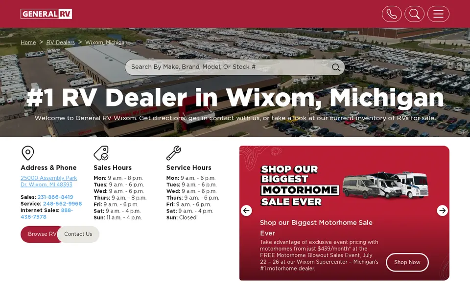 General RV Wixom website