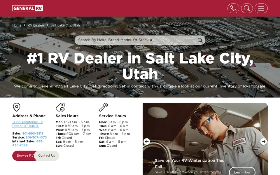 General RV Salt Lake City website