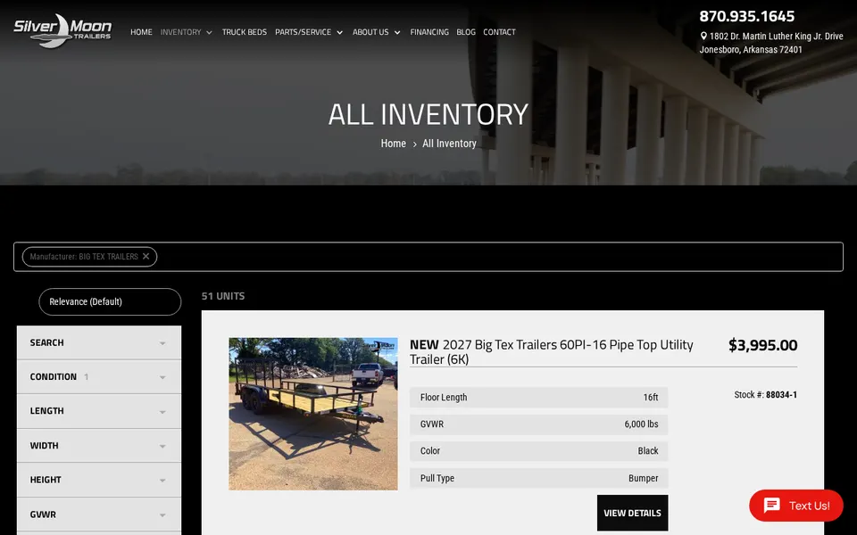 Silver Moon Trailer Sales website
