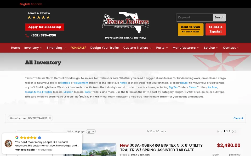 Texas Trailer Sales and Service website