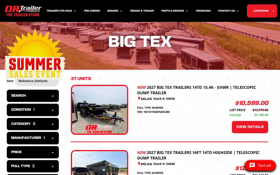 DR Trailer Sales website