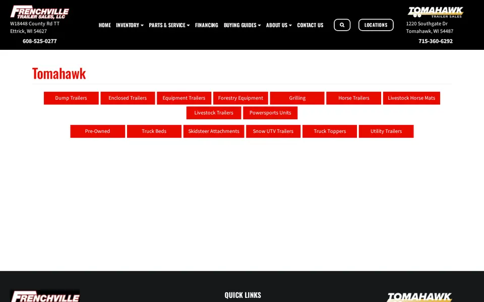 Tomahawk Trailers website