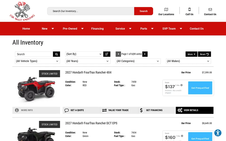 Star Valley Powersports website