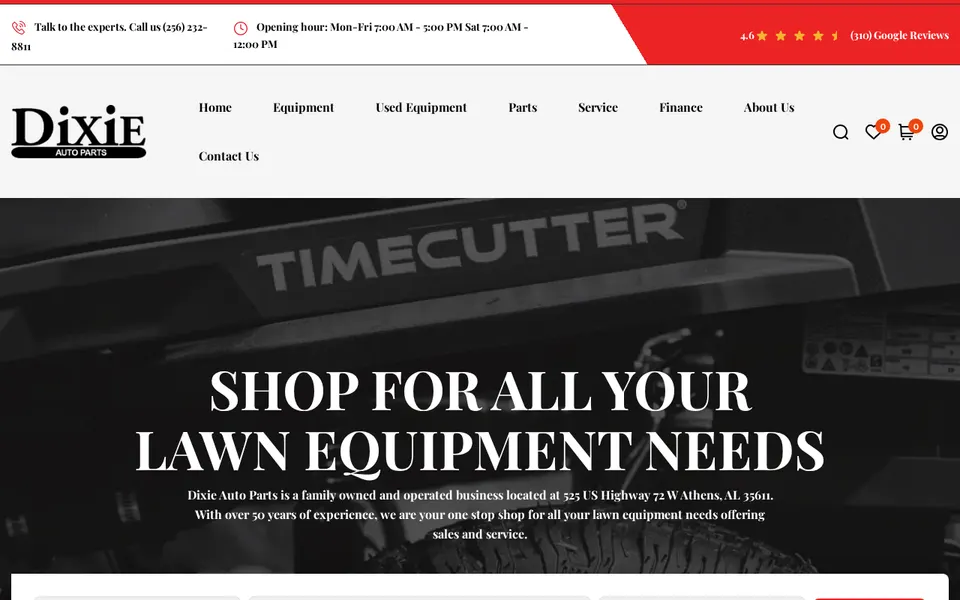 Dixie Auto Parts website