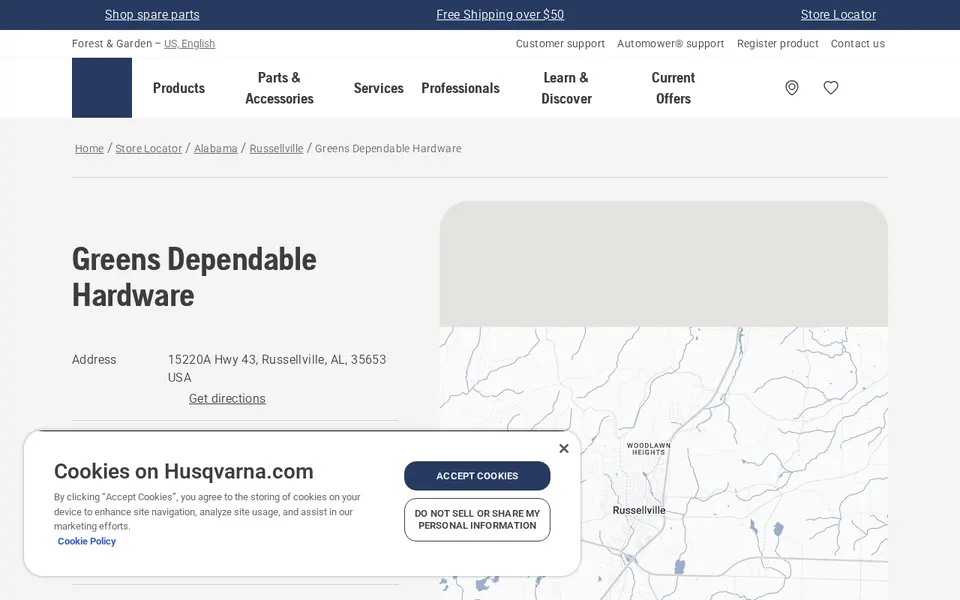 Greens Dependable Hardware website