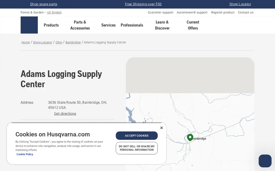 Adams Logging Supply Center website